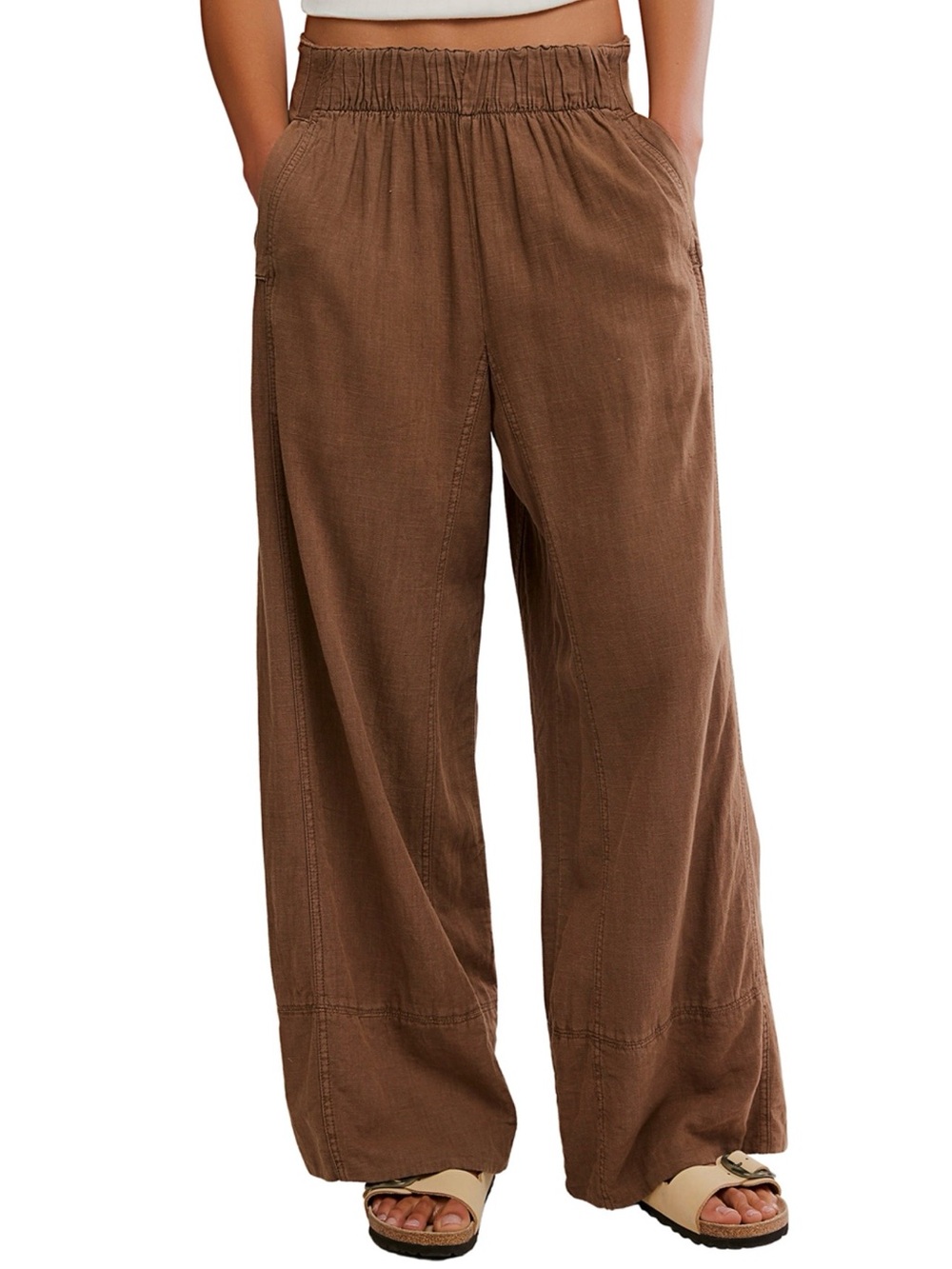 Free People Day’s End Linen Pull-On Pants in Double Espresso - L